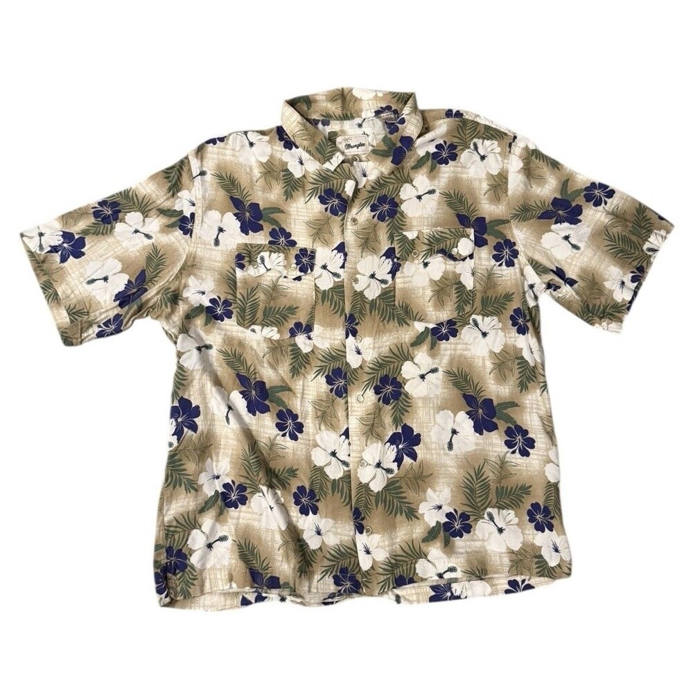 Wrangler Men's Sz XL Coconut Cowboy Tan Floral Print‎ Snap Shirt
